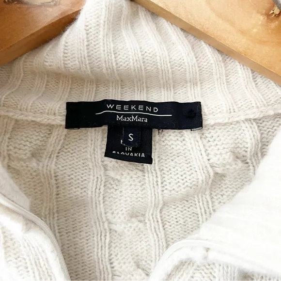 Weekend Max Mara Beige Wool Cashmere Angora Cropped Quarter Zip Quiet Luxury S - Picture 5 of 7